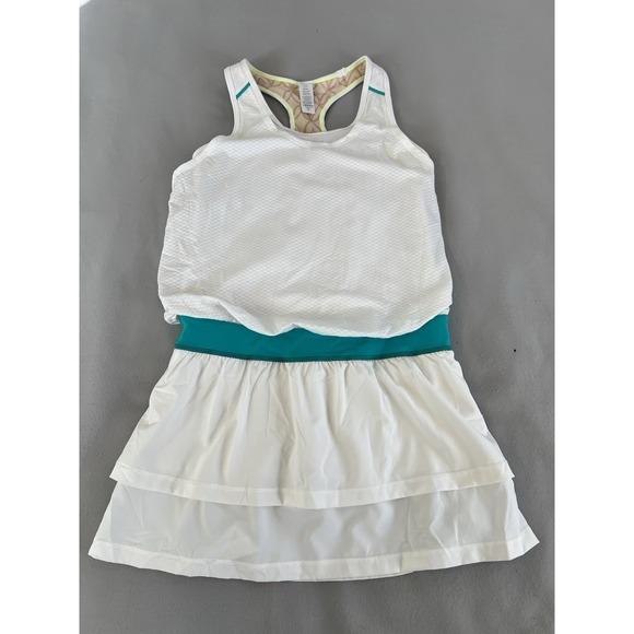 Ivivva Other - Ivivva Romper Size 14 Girls White /Green Tiered Dress-Look Sleeveless‎